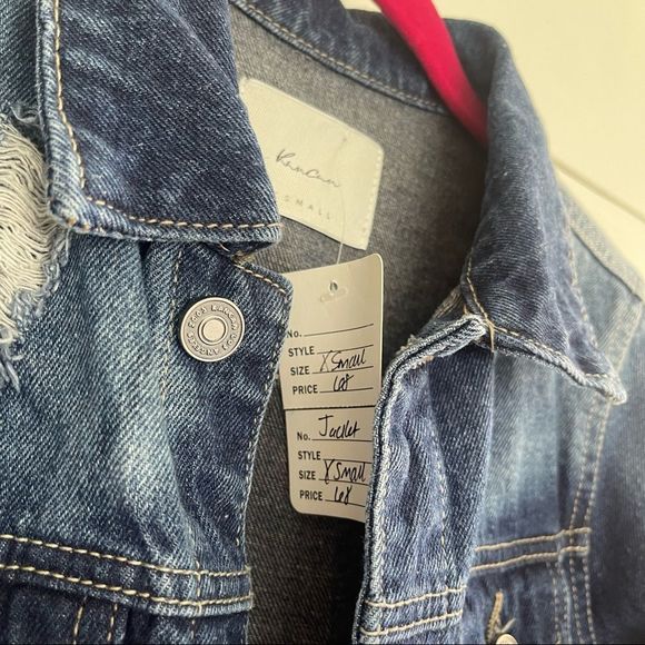 KanCan Dark Wash Distressed Denim Jacket - Picture 2 of 6